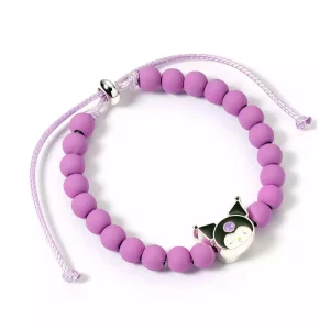 Braccialetto Hello Kitty con Perline Viola e Ciondolo Kuromi - 21 cm