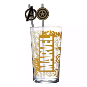 Bicchiere Marvel con Cannucce, Logo & Avengers, 485 ml