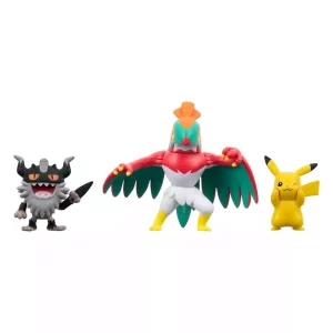 Set 3 Action Figure Pokémon: Pikachu, Perrserker, Hawlucha - 5 cm