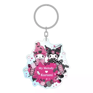 Portachiavi Acrilico My Melody & Kuromi Sanrio Festa Rosa e Nero 7 cm