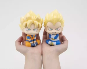 Dragon Ball Daiman Look Up - Set 2 Action Figure Son Goku e Vegeta Super Saiyan (11 cm) con Cuscini Regalo