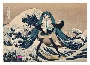 Pannello Acrilico Katsushika Hokusai x Hatsune Miku: Trentasei Viste del Monte Fuji - La Grande Onde, 30 cm