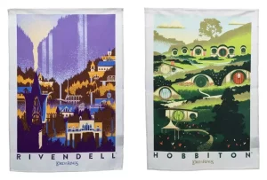 Asciugamani da Cucina Signore degli Anelli - Set 2 panni Rivendell & Hobbiton 70 cm