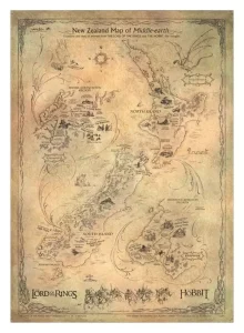 Stampa Artistica Il Signore degli Anelli: Mappa della Nuova Zelanda di Middle-earth (50 x 70 cm)