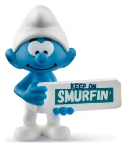 Mini Action Figure Puffi con Cartello (Keep on Smurfin') da 5 cm