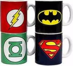 Set 4 Tazzine da Caffè Ceramica DC Comics Loghi Supereroi (8 cm)