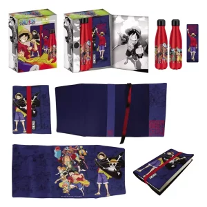 Set Regalo One Piece: Bottiglia in Acciaio, Adesivi e Copertina Libro Blu