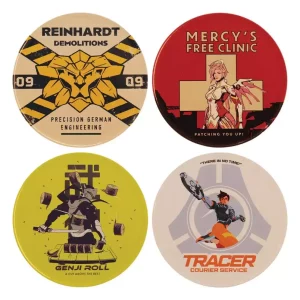 Sottobicchieri Overwatch - Set 4 Pezzi in Metallo - Mercy, Tracer, Genji, Reinhardt