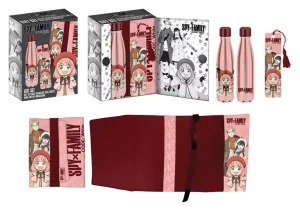 Spy x Family Set Regalo: Borraccia in Acciaio, Adesivi e Copertina Libro Rosa/Rosso