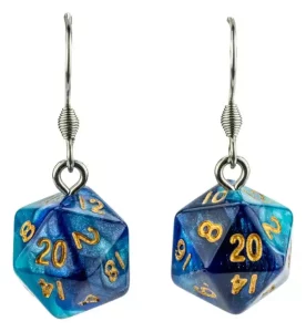 Orecchini D20 Lair Wear: Blu & Azzurro con Dettagli Oro