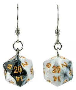 Orecchini D20 Lair Wear - Marmo Nero e Bianco con Dettagli Oro