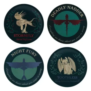 How to Train Your Dragon: Set 4 Sottobicchieri in Metallo con Motivi di Draghi